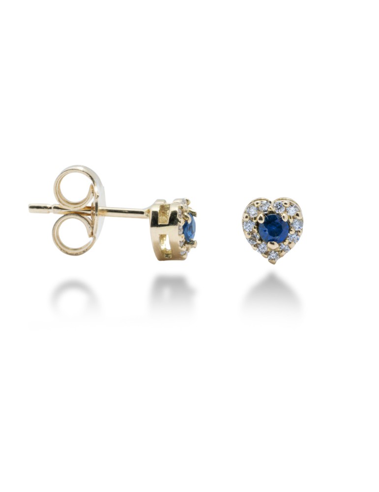 ORECCHINI CUORE IN ORO 18 KT CON DIAMANTI E ZAFFIRI