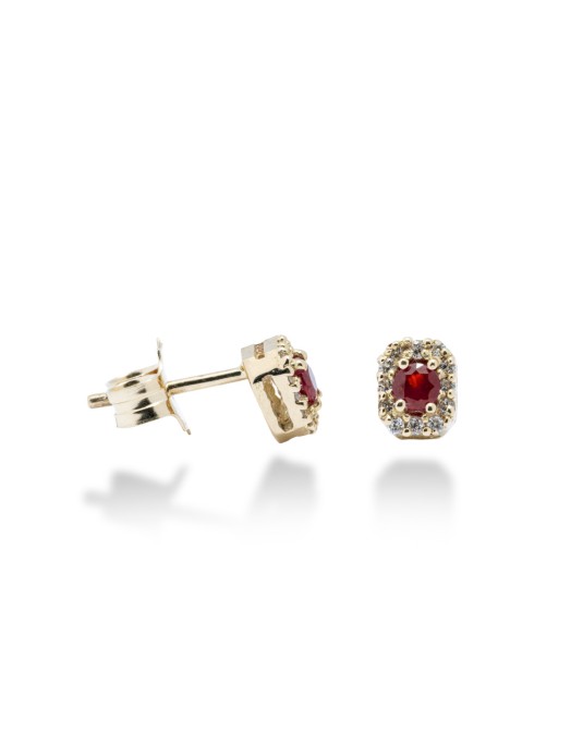ORECCHINI OTTAGONALI IN ORO 18 KT CON DIAMANTI E RUBINI