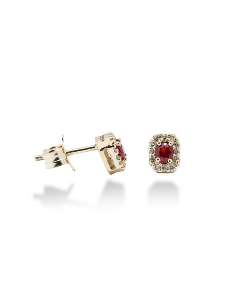 ORECCHINI OTTAGONALI IN ORO 18 KT CON DIAMANTI E RUBINI