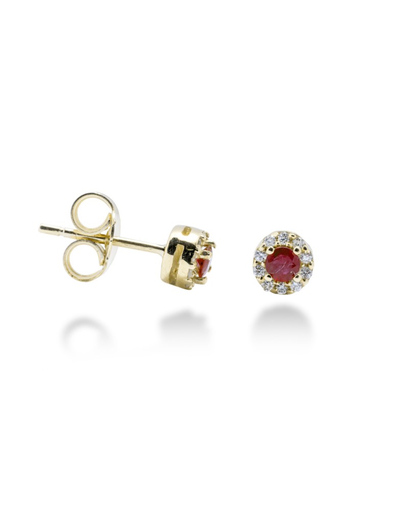 ORECCHINI TONDI IN ORO 18 KT CON DIAMANTI E RUBINI
