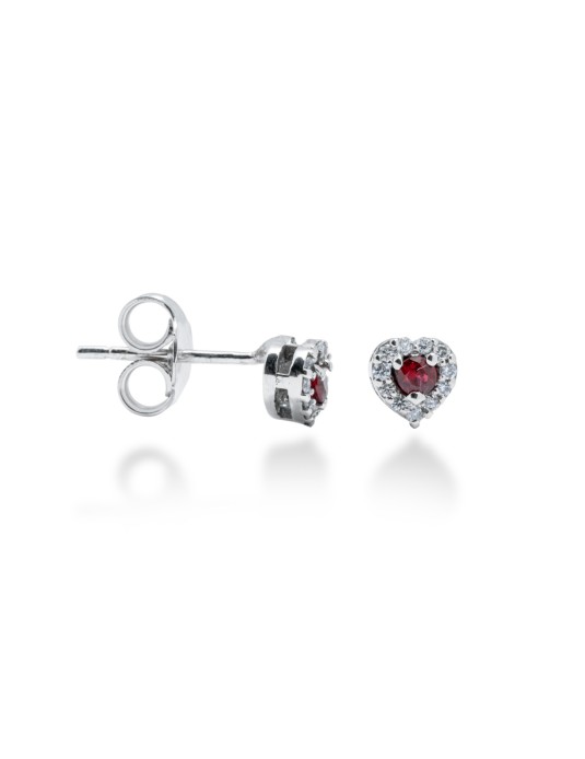ORECCHINI CUORE IN ORO 18 KT CON DIAMANTI E RUBINI