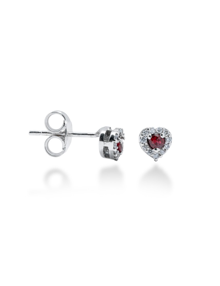 ORECCHINI CUORE IN ORO 18 KT CON DIAMANTI E RUBINI